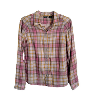 Eddie Bauer Pink and Yellow Plaid Button Down Long Sleeve Shirt Cotton Small